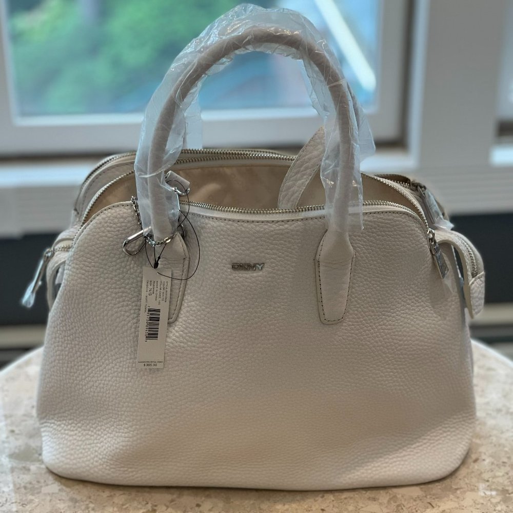 White DKny Tumbled Leather Triple Zip Satchel
